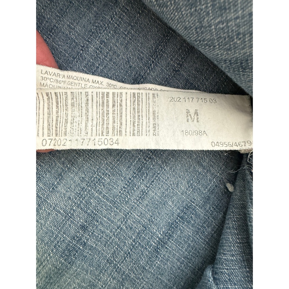 Stradivarius Denim Pearl Snap Shirt Mens Medium Blue Western Long Sleeve Slim - Picture 7 of 10